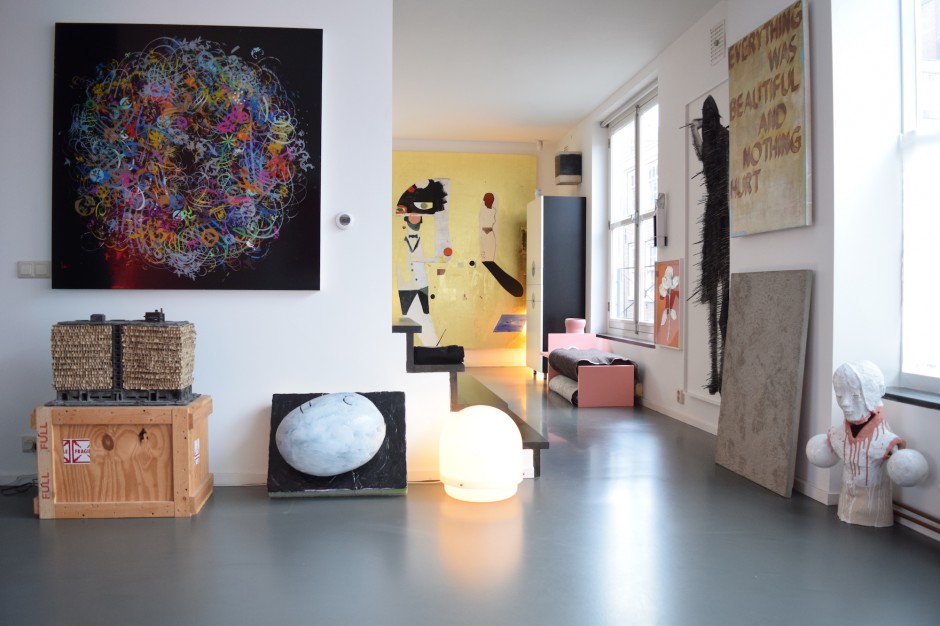 Works from left to right by Ryan McGinness, Rob Voerman, Mike Pratt, Dave McDermott, Johannes Girardoni, Magali Reus, Nathan Azhderian, Amie Dicke, Jonathan Marshall, Johan Tahon. Courtesy of Henk Drosterij.