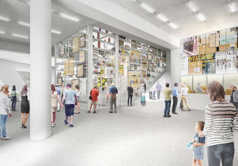 Artist impression - Entrance, Public Art Depot Museum Boijmans Van Beuningen Rotterdam. Design: MVRDV i.s.m. Kossmann.dejong.