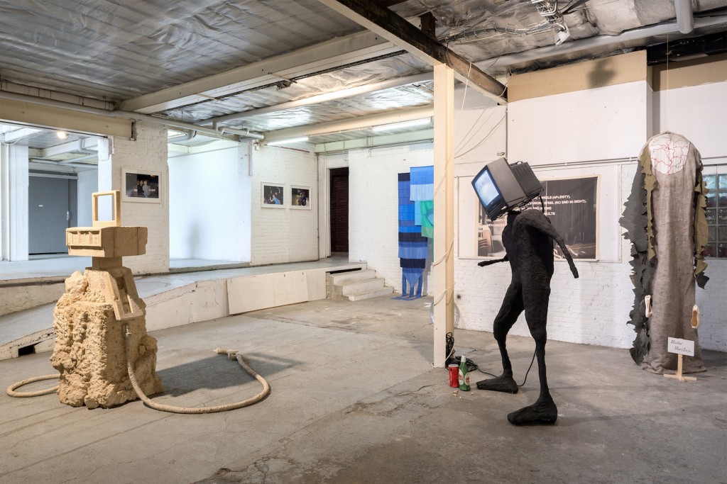 (left - right) Allora & Calzadilla – Petrified Petrol Pump, 2010, Nikki S Lee – The Lesbian Project( 3), 1997 - The Swingers Project (4), 1999 -  The Senior Project (10), 1999, Andrea Canepa – Untitled, 2014, THE BRUCE HIGH QUALITY FOUNDATION - The Apostles, 2014, Apparatus 22 – Appetite, 2017, GLUKLYA – Matter Veritas, 2015 © Hugard & Vanoverschelde photography. Courtesy of Servais Family Collection.