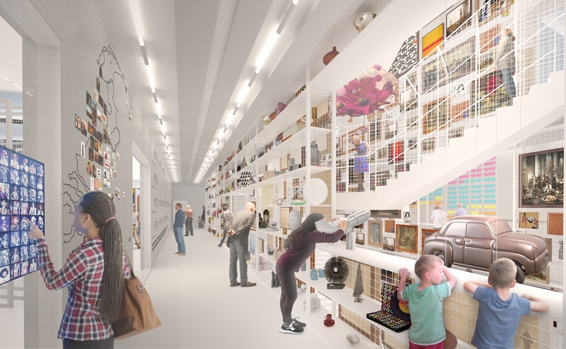 Artist impression - Interior, Public Art Depot Museum Boijmans Van Beuningen Rotterdam. Design: MVRDV i.s.m. Kossmann.dejong.