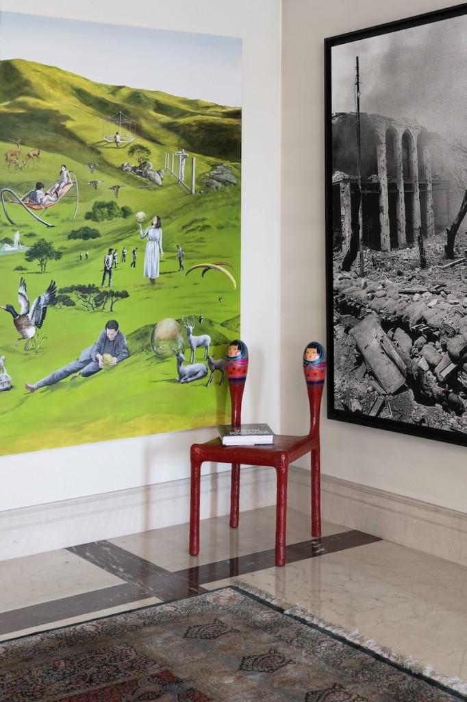 Left to right: A painting by Mahsa Tehrani, a sculptural by Faezeh Baharloo, and a photograph by Mohammad Farnood. Photo: Atoosa Alebouyeh