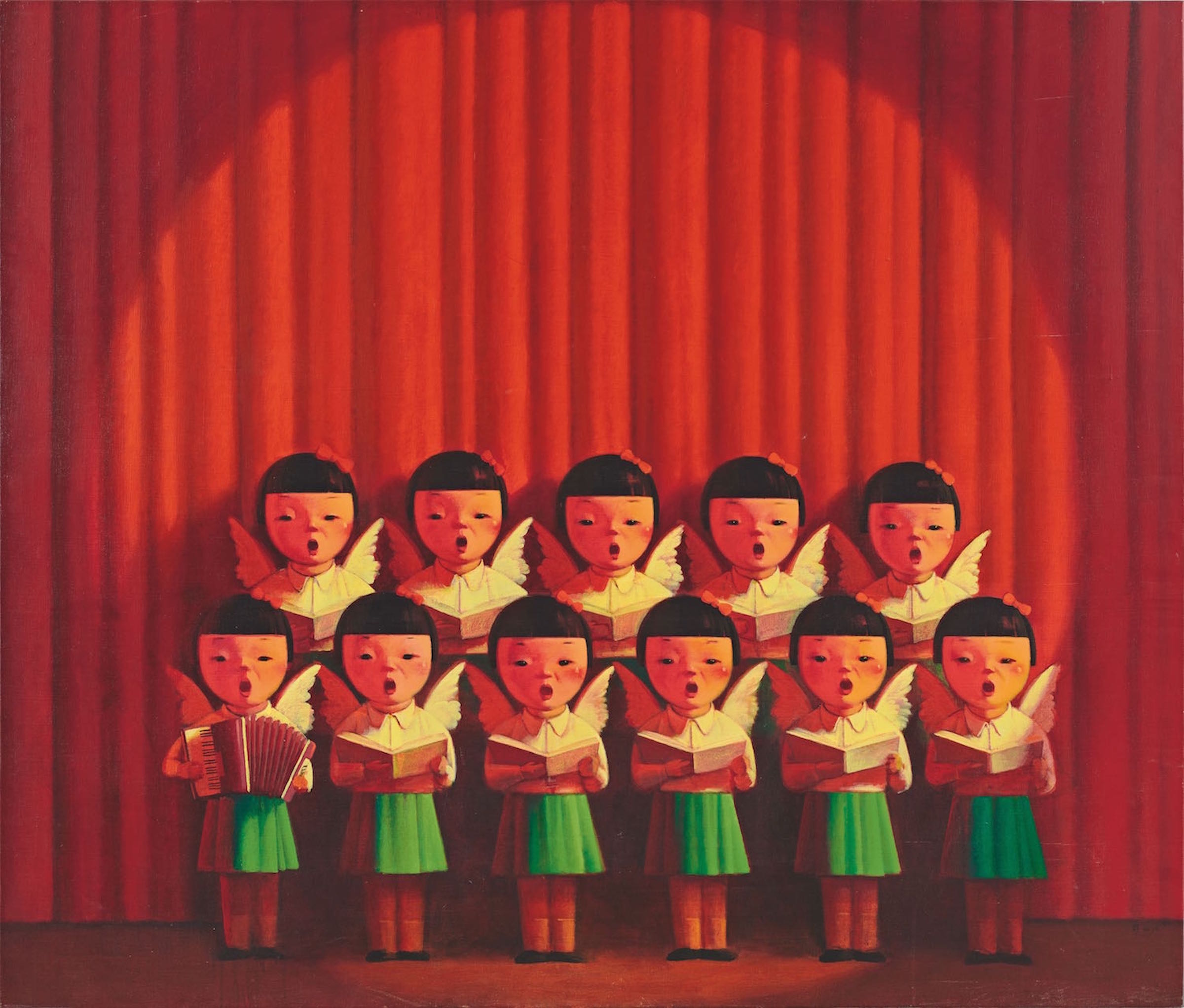 Choir of Angels (Red), 1999, Oil and acrylic on canvas, 170 x 200 cm, estimate HK$20,000,000 – 40,000,000/ US$2,560,000 – 5,130,000