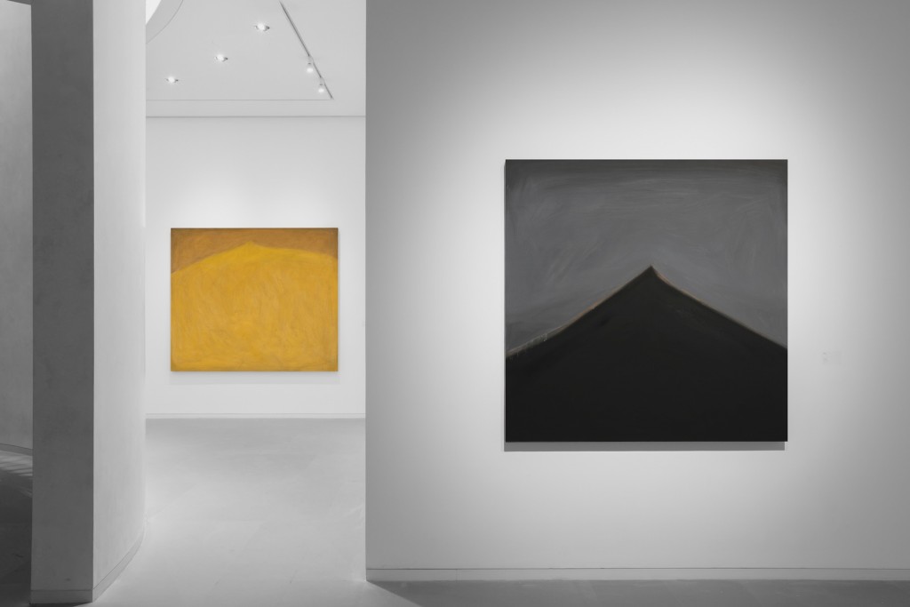 Left to right: High Mountain, 2022, Oil on Canvas, 210 x 180 cm; High Mountain, 2017, Oil on Canvas, 150 x 150 cm, “The Quiet Sublime” by Wang Yizhou, Aurora Museum, Shanghai, 2026. Courtesy of the artist, Aurora Museum and Moodsea Gallery