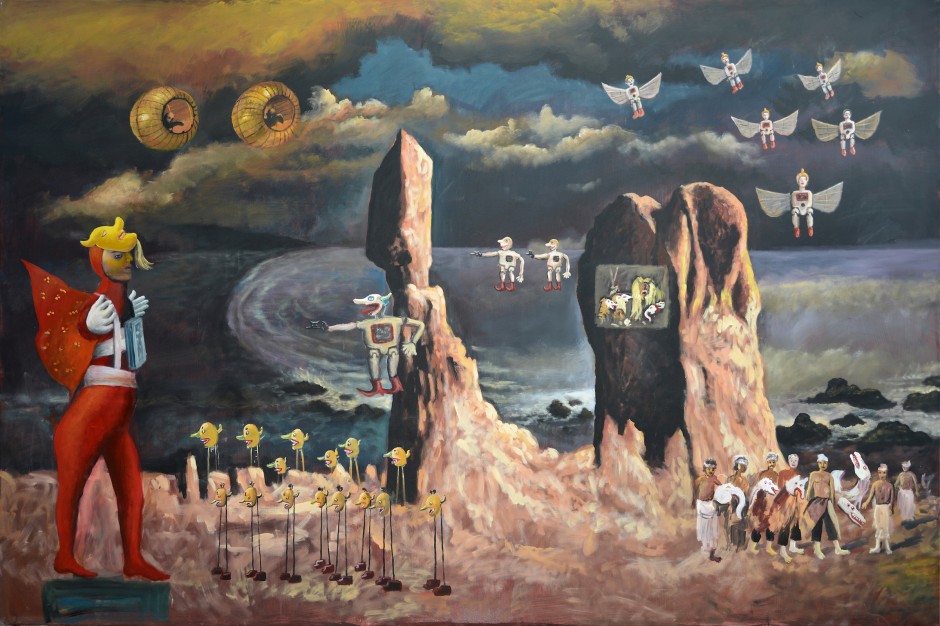 Heri Dono, The Odyssey of Heridonology (detail), 2014, acrylic on canvas, 200 x 3000 cm (10 Panels). (c) Heri Dono. Courtesy of Mizuma Gallery / Studio Kalahan.