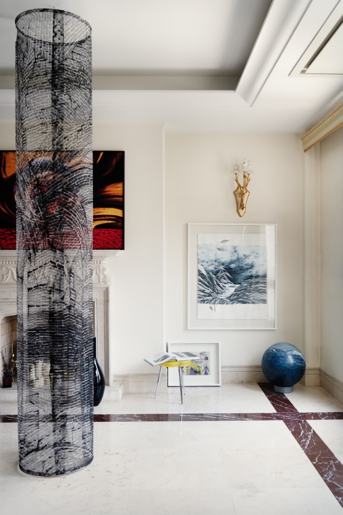 Left to right: A photography by Neda Saeedi above the fireplace, a painting by Leila Ghandchi, a sculpture by Sonbol Banan, a sculpture by Samaneh Abri, and an installation by Atefeh Majidinejad. Photo: Atoosa Alebouyeh