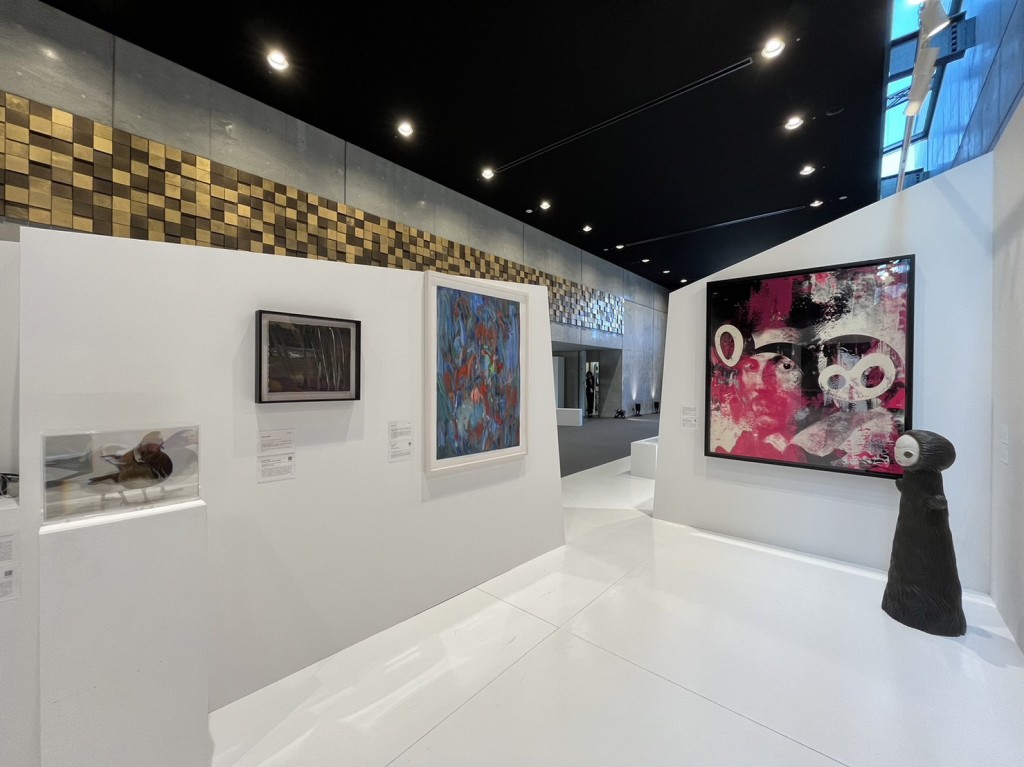 Works by (left to right) Kohei Nawa, Gerhard Richter, Sabine Moritz, Takashi Murakami & Virgil Abloh, and Mark Ryden — exhibited at Ueshima Collection's booth at ACK, Nov 2022. Courtesy of Kankuro Ueshima