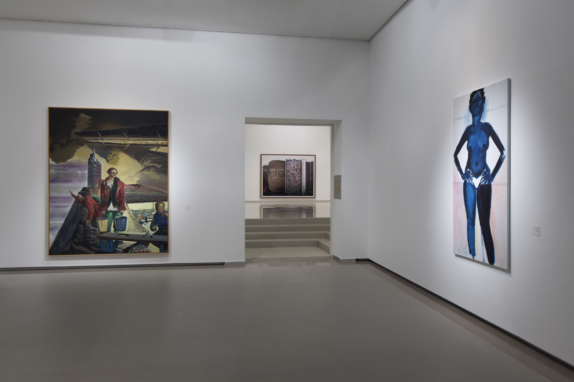 Installation view from the exhibition "The Towering Inferno", Tel Aviv, 2014. On the Left: Neo Rauch, Höhe, 2004. On the middle: Andreas Gursky, Copan, 2002. On the right: Marlene Dumas, My Plek (My Place), 2000. Courtesy of Igal Ahouvi Art Collection.