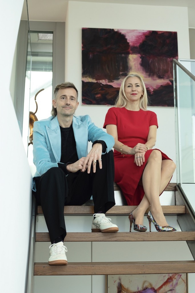 Axel Anderl and Kathrin Weber in front of a Painting by Herbert Brandl. Photo: Andrew Pharaoh. Courtesy of AnderlWeber Collection