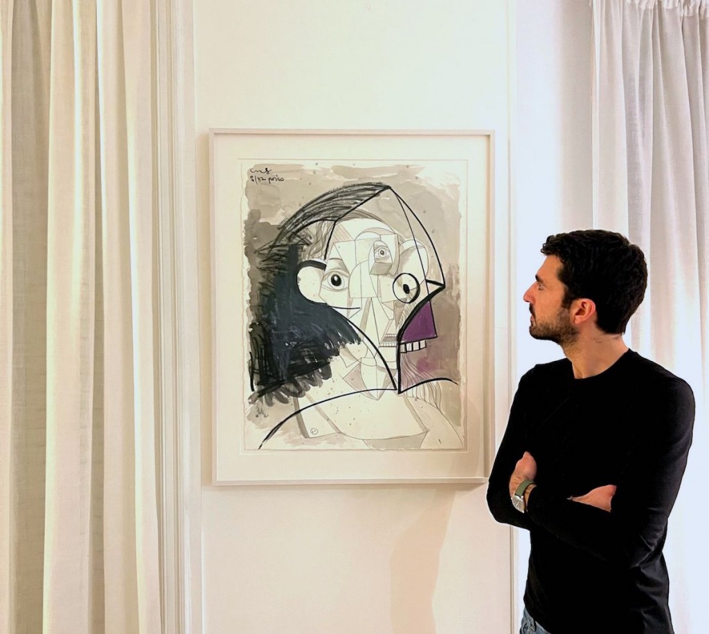 Raphaël Isvy with his newly purchased George Condo work on paper. Courtesy of Raphaël Isvy