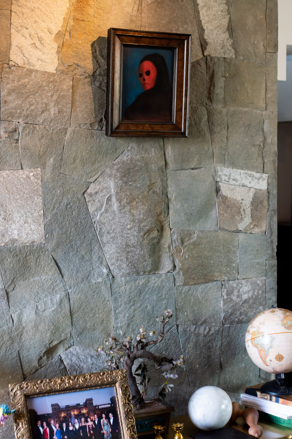 Leonor Fini, “La Masque de la Mort Rouge”; Cristian Salineros, “Model for Untitled sculpture” (partially seen on table); Bronze table, Leda by Salvador Dalí. Photo: Andrés Herrera. Courtesy of Juan Yarur.