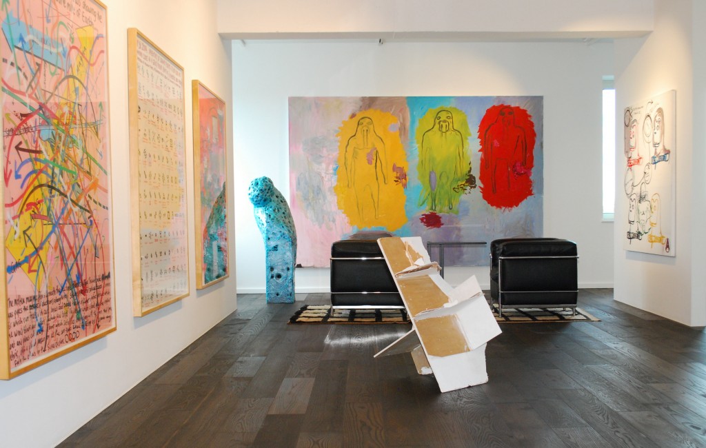 Works by Keith Tyson, Gereon Krebber, Bjarne Melgaard, Bjarne Melgaard; and sculptures by Felix Schramm. Courtesy of Florian Peters-Messer.