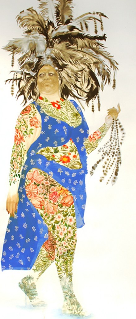 Firelei Baez, “Demetrea”, 2010-11, gouache and ink on paper, 84x36inch.