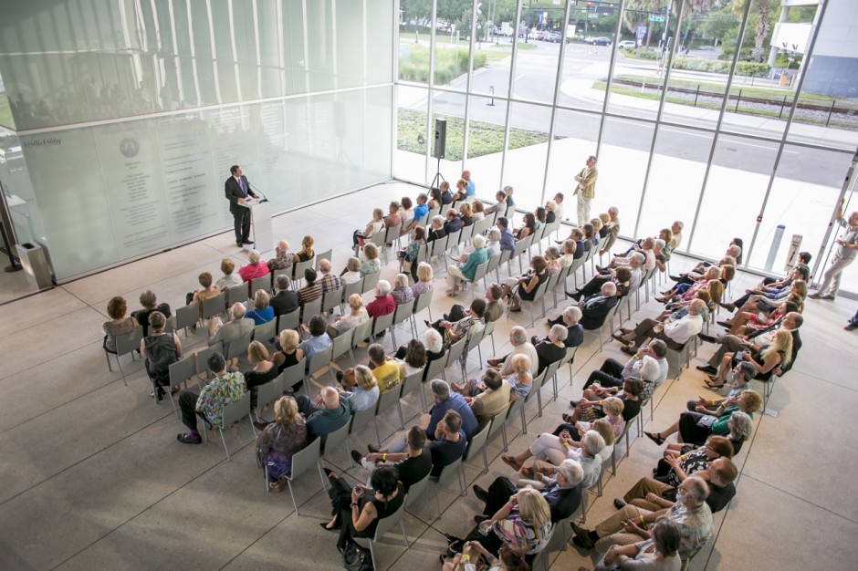 Jordan Schnitzer speaking at "In Living Color: Andy Warhol and Contemporary Printmaking" exhibition opening @ the Tampa Museum of Art in Tampa, FL, 2015. Courtesy of Jordan Schnitzer.