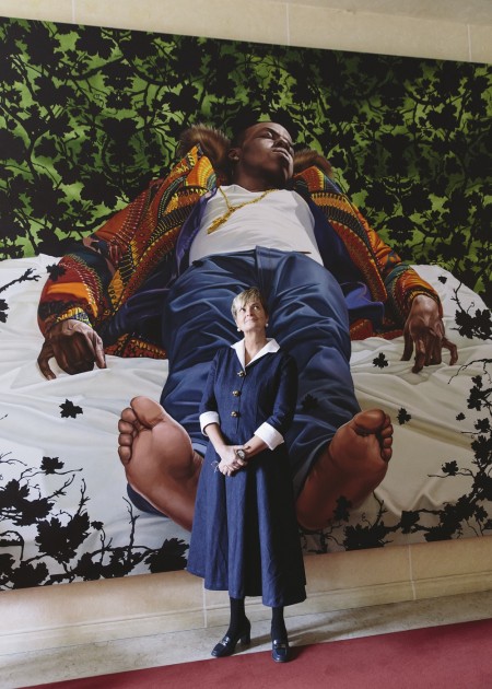 Gloria, Princess of Thurn und Taxis in front of a Kehinde Wiley painting in the castle in Regensburg. Courtesy of Robert Schmidt.
