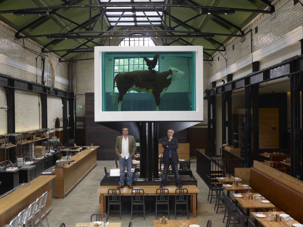YBA artist Damien Hirst with Mark Hix at Tramshed, courtesy of
