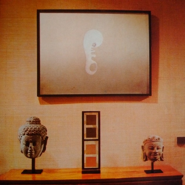 Jean-Michel's house in Paris with his art collection: (from left) Central Java Buddha head from the 8th century, sculpture by Jesús Rafael Soto, and Cham head from the 10th century. Courtesy of Jean-Michel Beurdeley.