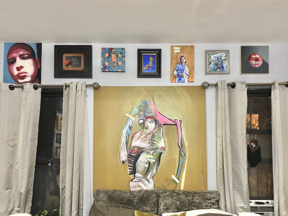 A wall filled with artworks by Zack Clement, Justin Nissley, Robert E. Zappalorti, Joseph Keiffer, Heater Haynes, S.Manya, and Chris .p. Courtesy of Guy Stanley Philoche.