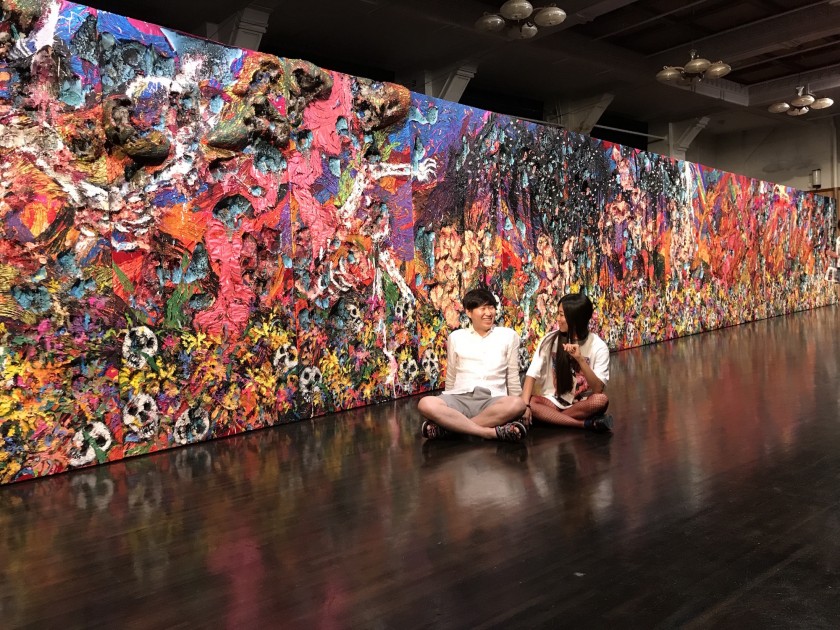 Hong Gyu Shin and artist Hyon Gyon in front of Hyon Gyon, We were ugly, 2017. Courtesy of Hong Gyu Shin. 