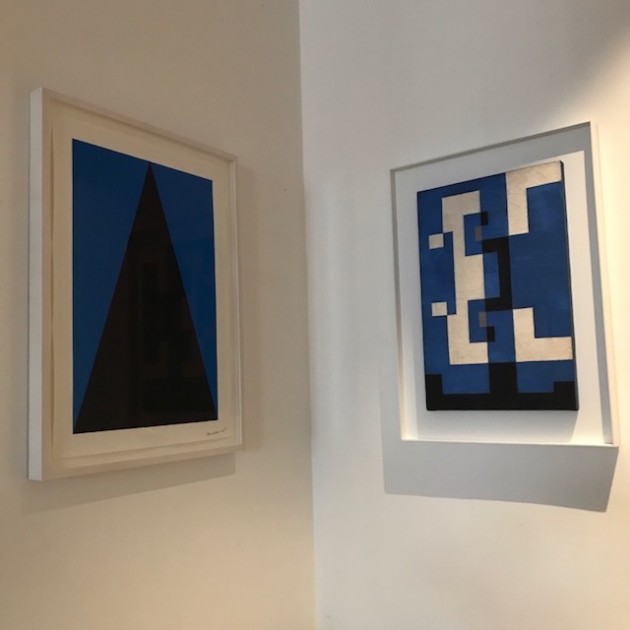 Little corner of Carmen Herrera's work on paper, 2017, and Leon Polk Smith's work on canvas, 1948. Courtesy of Russell Tovey.