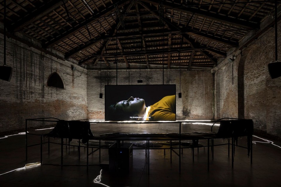 The Magical World, curated by Cecilia Alemani with Giorgio Andreotta Calò, Roberto Cuoghi, Adelita Husni-Bey Italian Pavilion – Biennale di Venezia  The Reading (2017), Adelita Husni-Bey, installation view. Courtesy of CollezioneTaurisano.