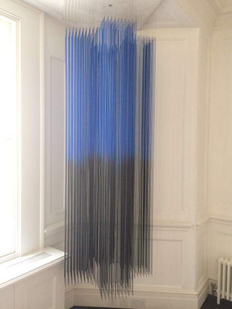 Jesús Soto, 'Blue et Noir, Penetrable Suspendu’, 1968, Painted metal iron bars, suspended in a wooden structure. Courtesy of Tiqui Atencio.