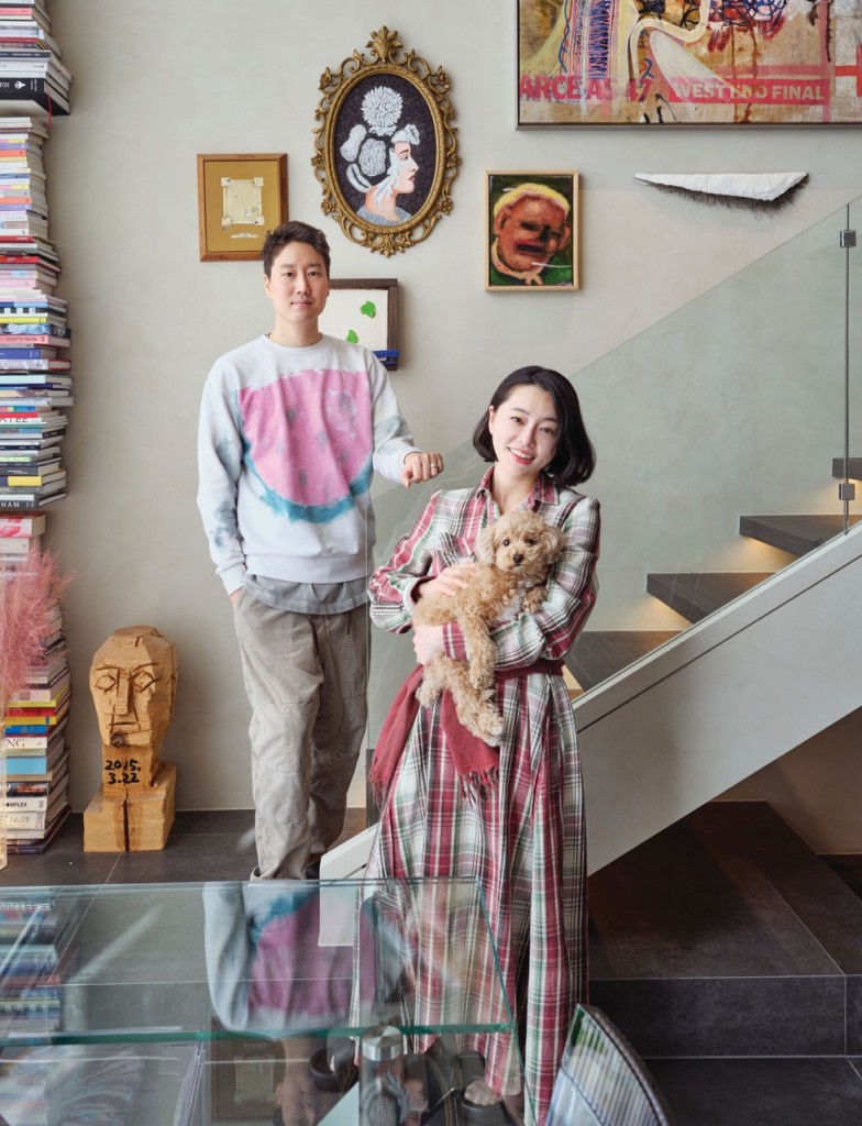 Soyoung Lee and her husband in their art-filled duplex apartment. 