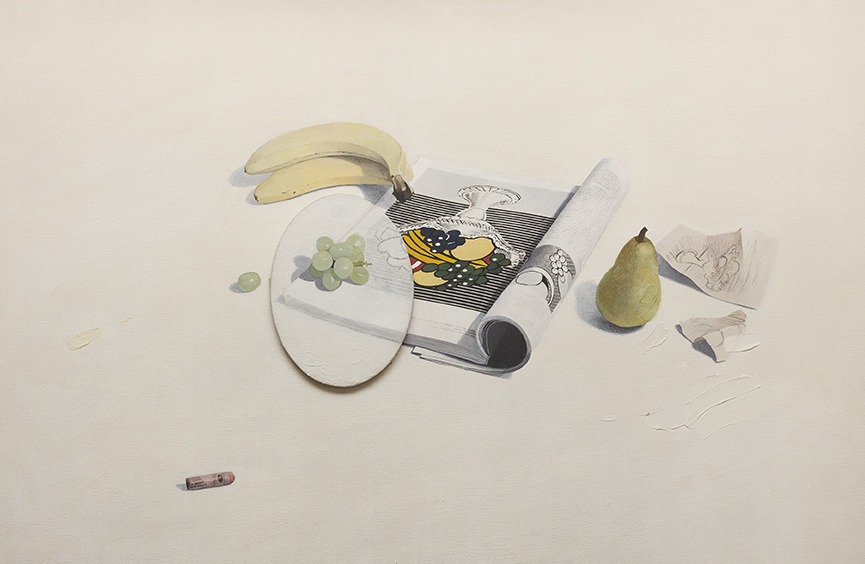 Liliana Porter, Still life with book and fruits, 1983. Courtesy of Bruno Dubner.