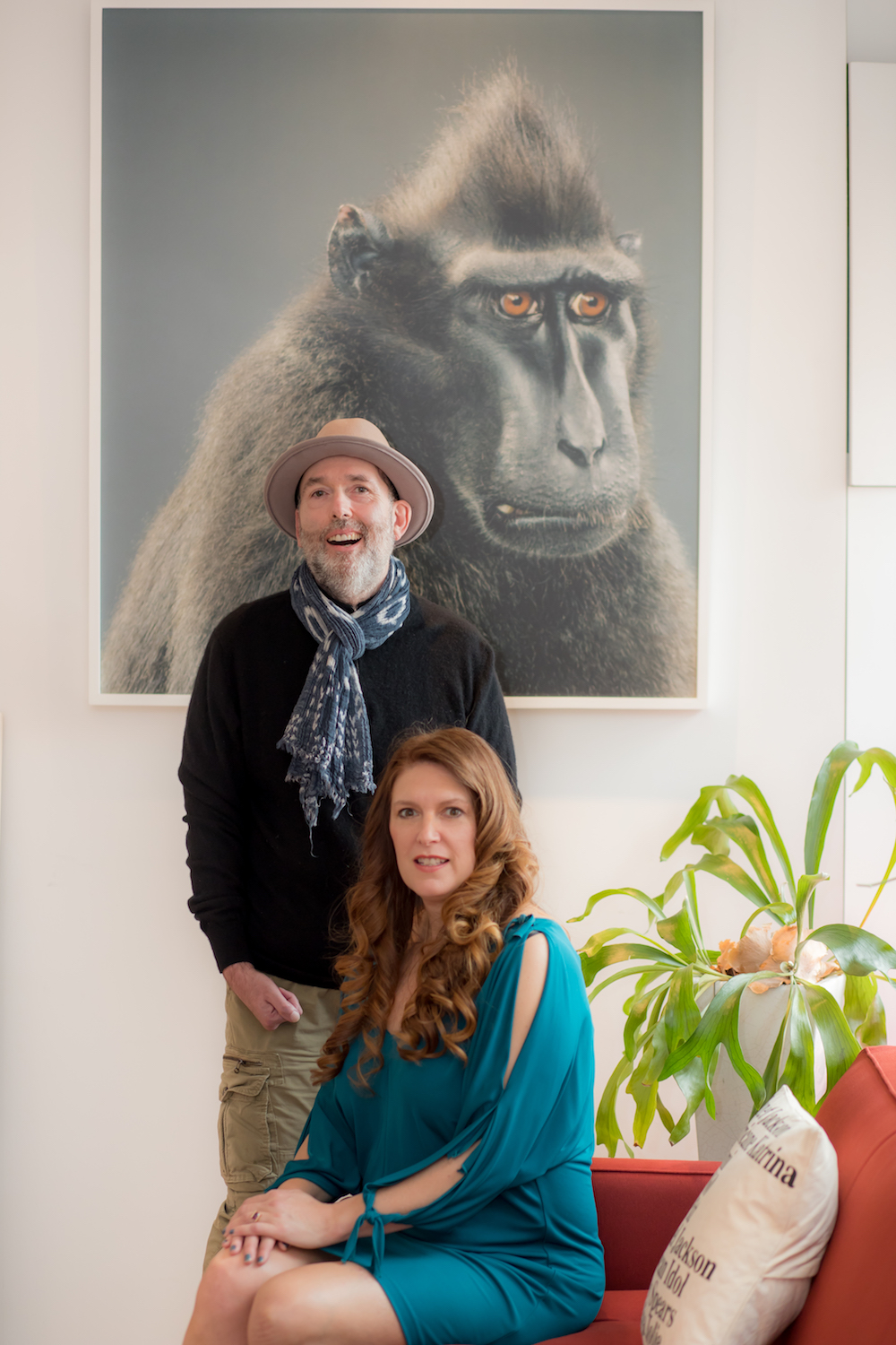 Marc and Sara Schiller in front of Jill Greenberg's Anxious, 2007. Courtesy of Sara and Marc Schiller.