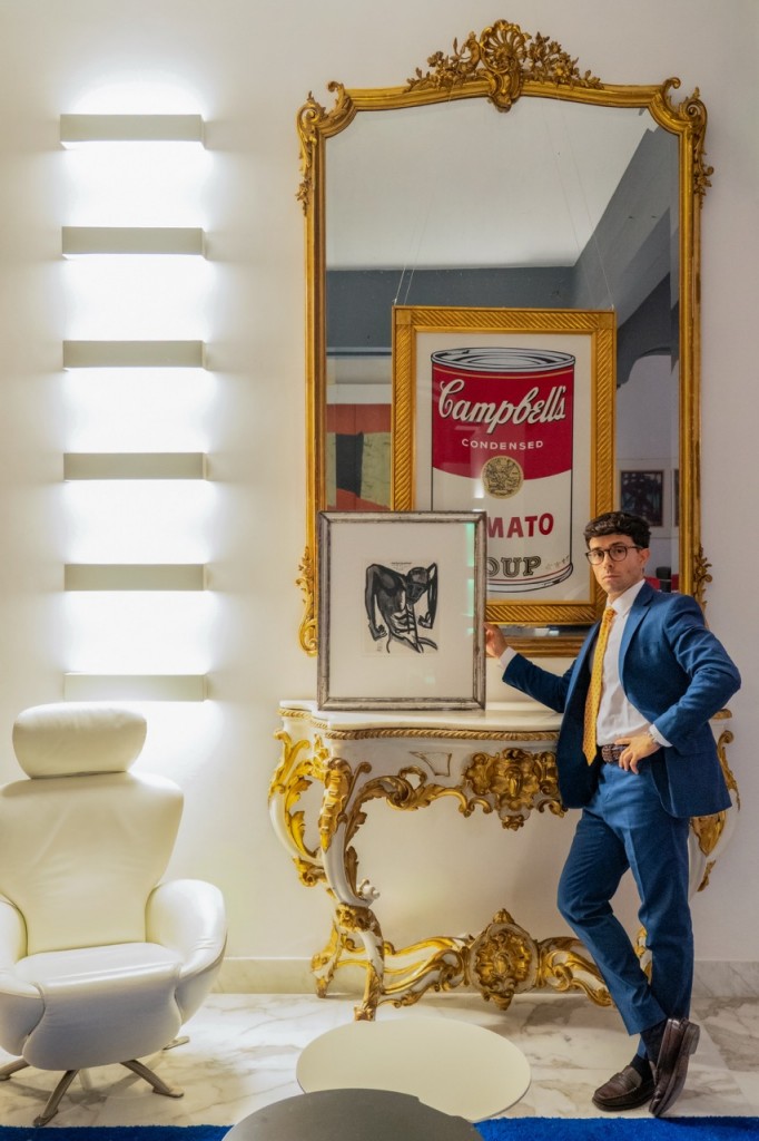 Giuseppe with works by Marlene Dumas and Andy Warhol. Courtesy of Giuseppe Simone Modeo