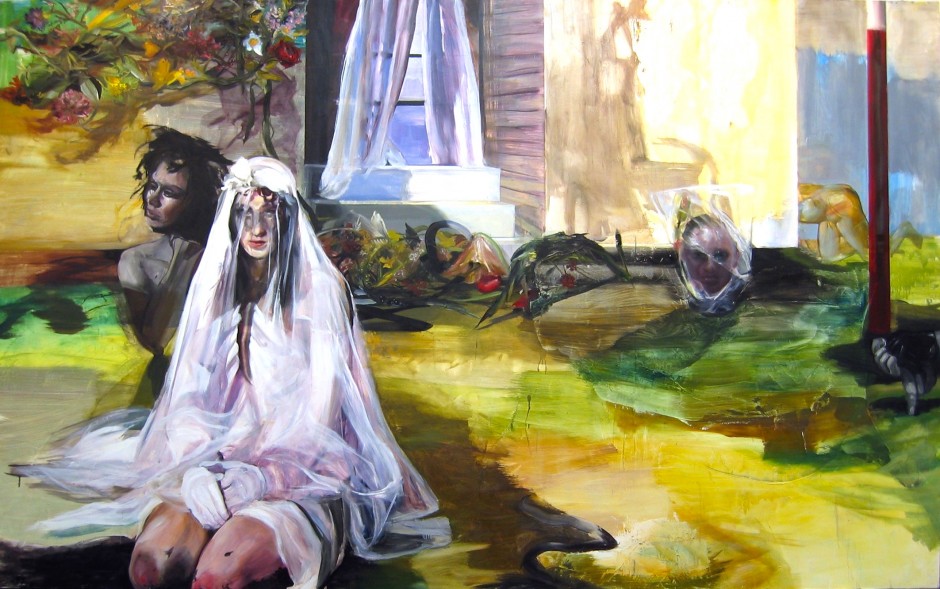 Natalie Frank, “Leftover Girls”, 2006, oil on canvas, 108x54 inch. Courtesy of John Morrissey.