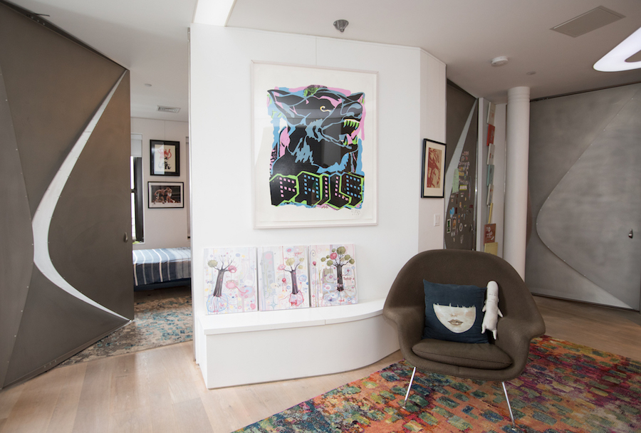 Faile, Shepard, 2004; Tim McCormick, Three Trees, 2003; Shepard Fairey, St. Marks Horses. Courtesy of Sara and Marc Schiller.