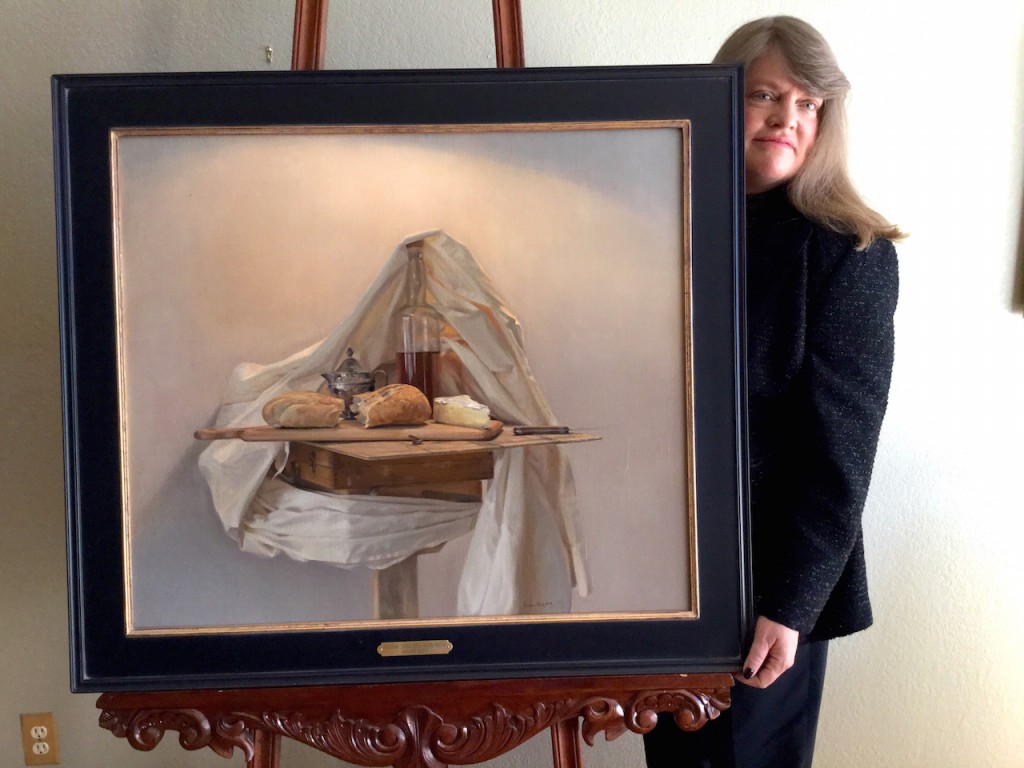 Shannon Robinson with “Easel with Classical Still Life" with Moth by Greg Block_2015, courtesy of Shannon Robinson.