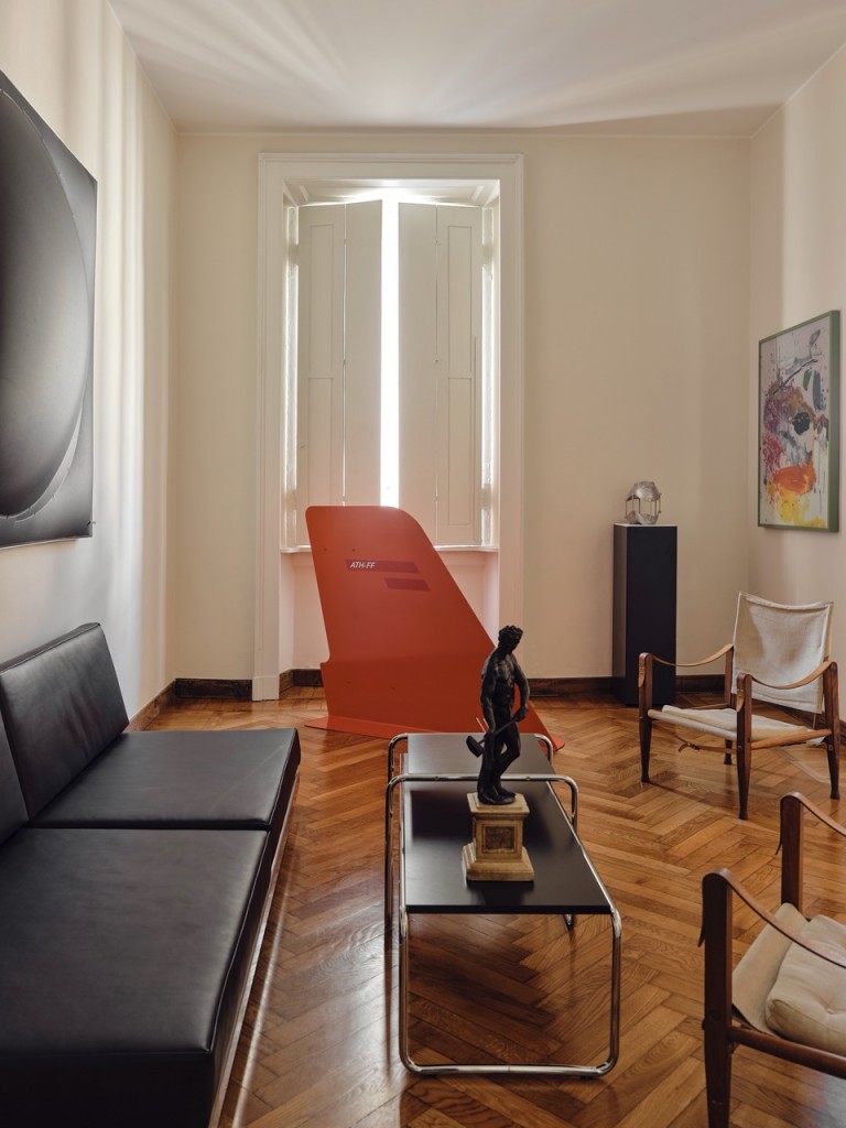 A work (partial) by Franco Mazzucchelli, a sculpture by Sascha Hut, as well as a painting by Tim Garwood on the right