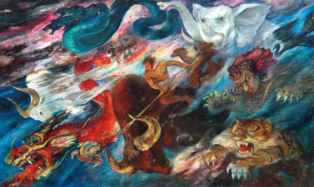 Hendra Gunawan (b.1916-1983), “Asia Africa Storm”, 1953, oil on canvas, 151x251cm. From the Collection. Courtesy fo Dr Oei Hong DJien.