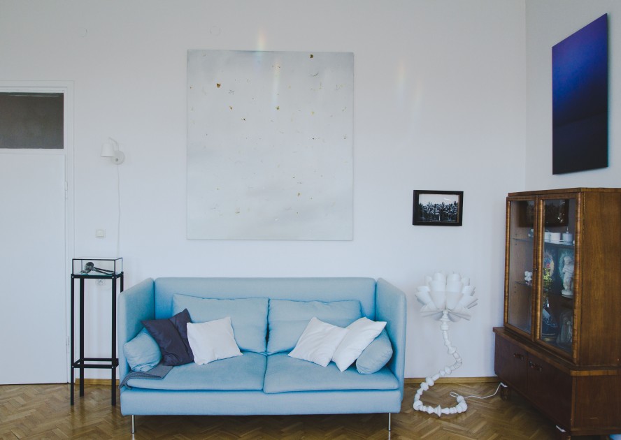 Home interior with works (left to right) by Michal Smandek, Cyryl Polaczek, Pawel Eibel and Mateusz Sadowski. Courtesy of Borowik Collection.