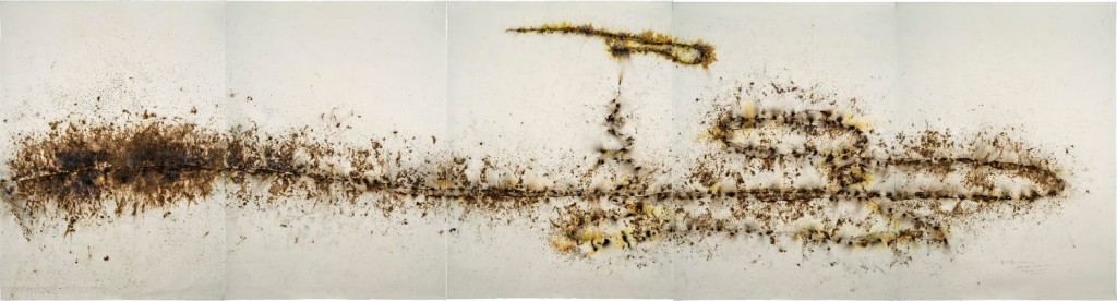 Ye Gong Hao Long (Mr. Ye Who Loves Dragons), 2003 gunpowder on paper, in 5 parts, overall 400 x 1500 cm.